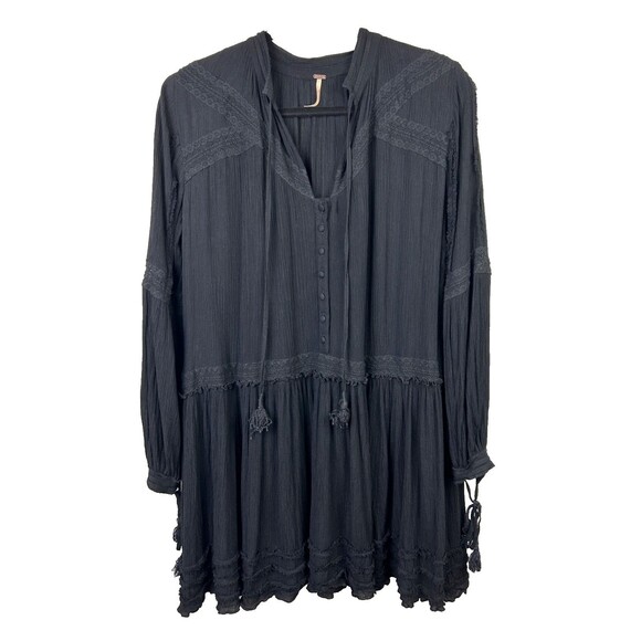 Free People Feelin Moody Mini Dress Black Long Sleeve Flowy Boho Whimsigoth S - Picture 3 of 15